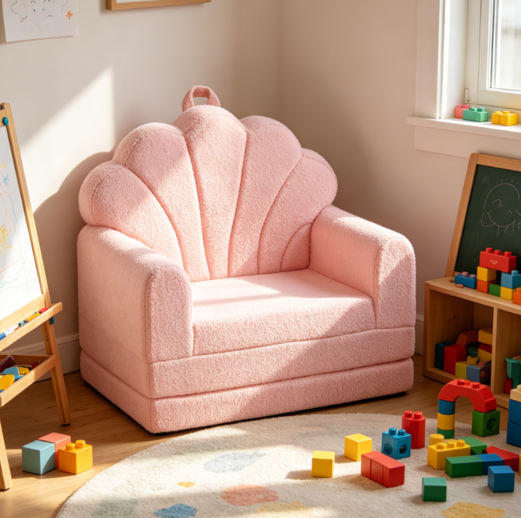 2 in 1 Soft Fold Out Kids Sofa Chair, Pink Shell